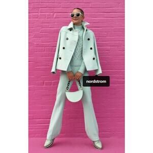 Halogen Atlantic-Pacific Double Breasted Wool Coat Jacket Solid Green SZ X-Large